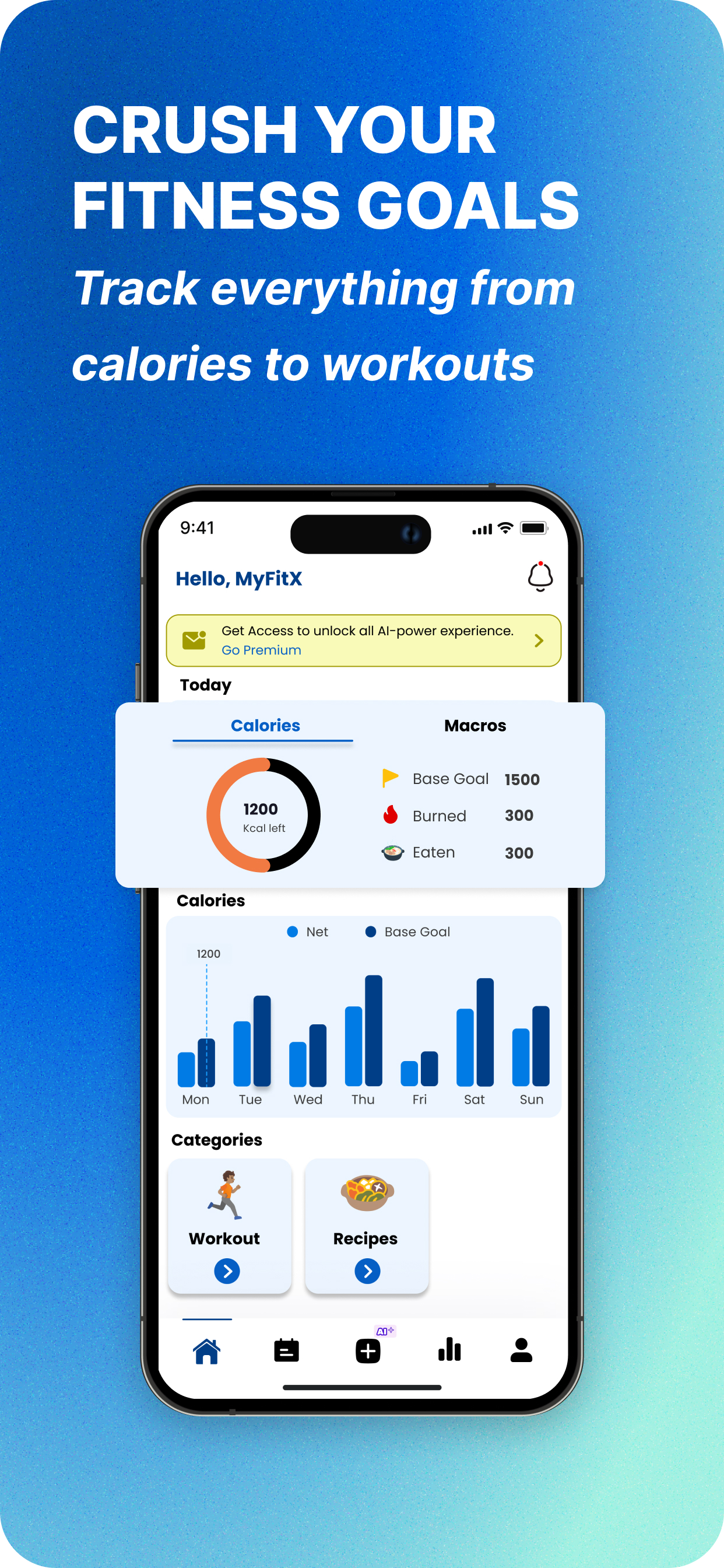 Dashboard at a glance: stay on top of calories, macros & goals in one snapshot